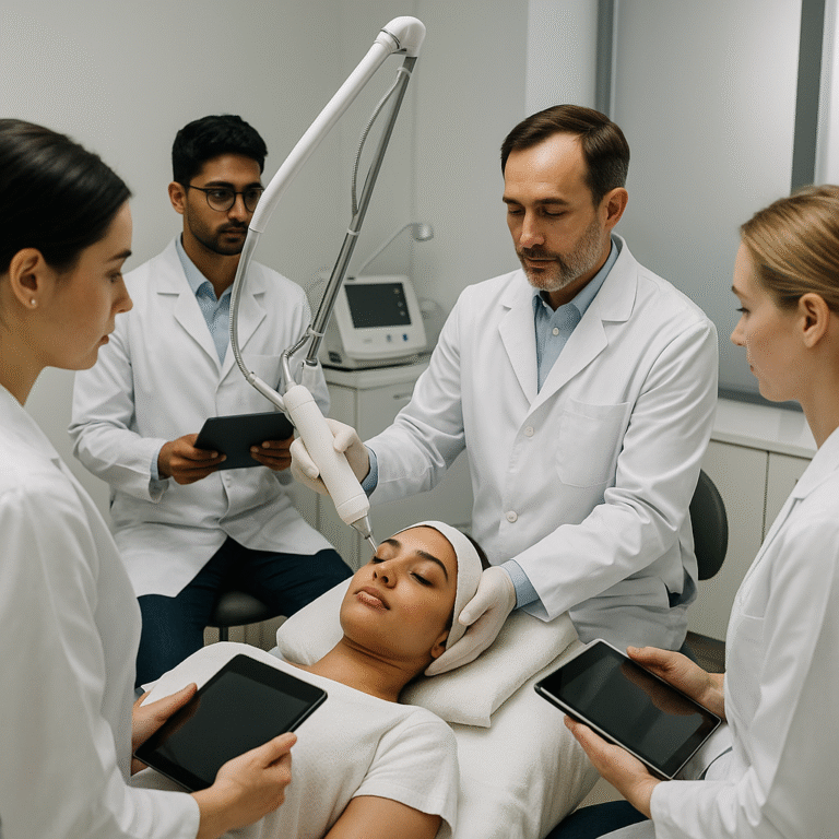 Indian medical student attending hands-on training session during Aesthetic Medicine Course at AWISH Aesthetic Institute, Delhi.